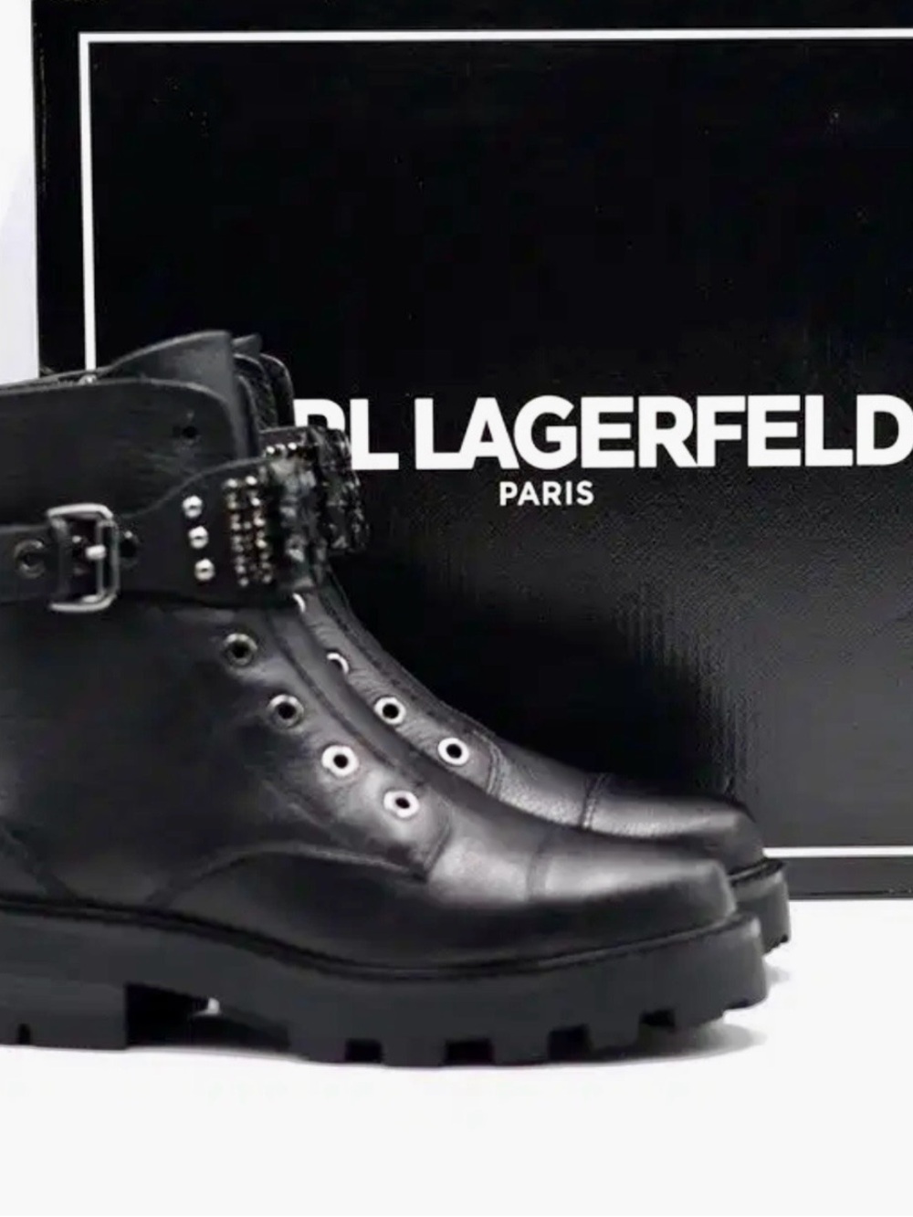 NEW Karl Lagerfeld Paris Black Silver Sparkly Rhinestone Chic Ankle Boots M $695